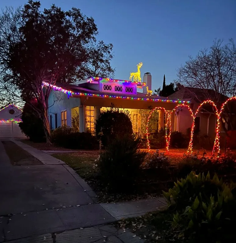 Christmas Lights On Roof And Loop Arches