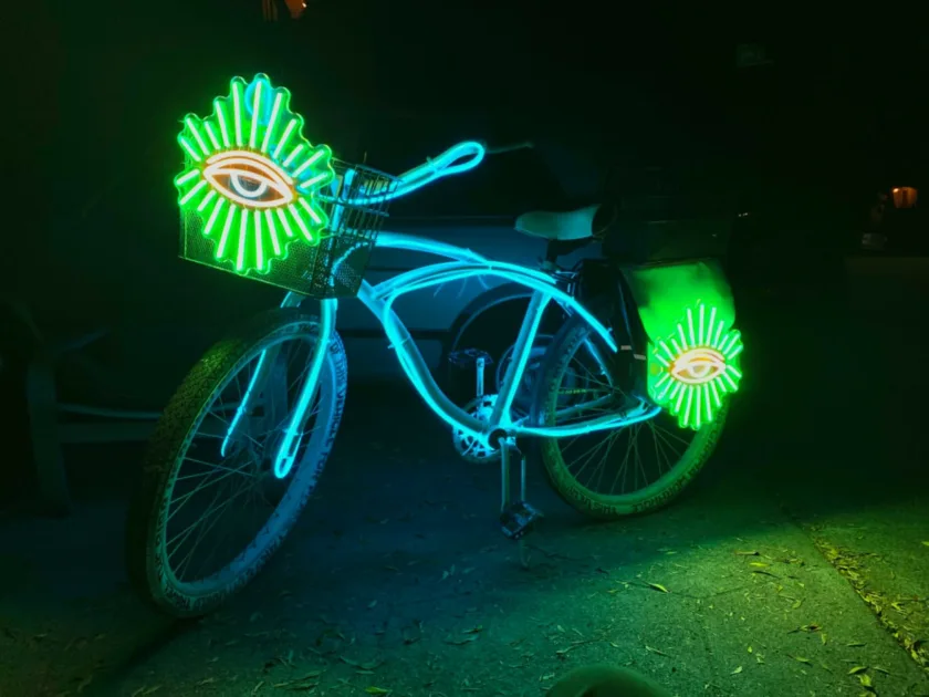 Green Cyan Warm Closeup Bicycle Night Dark Side Angle View Led Rope Lights