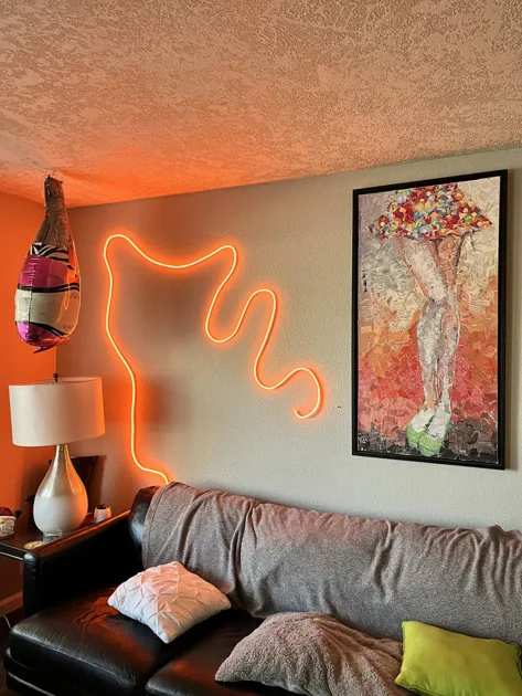 Orange Wall Mounted Balloon Champagne Black Couch Angle Vie Led Rope Lights