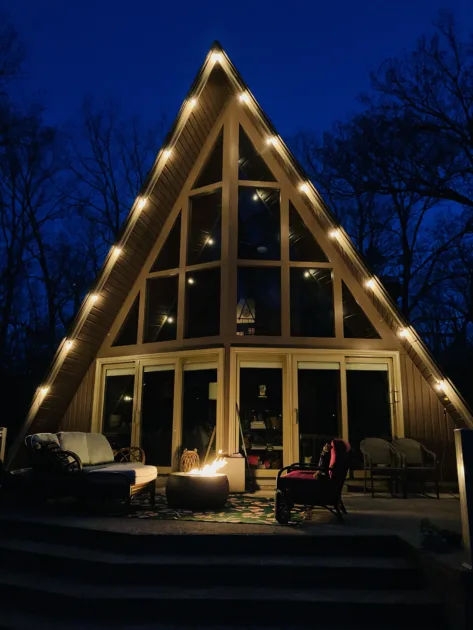 Warm Stringlights Dark Night Sky A Frame House Outdoor String Lights