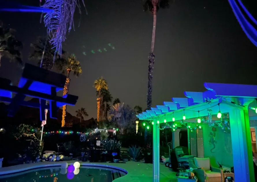 Poolside Party Lights Green Lights On Backyard Shade