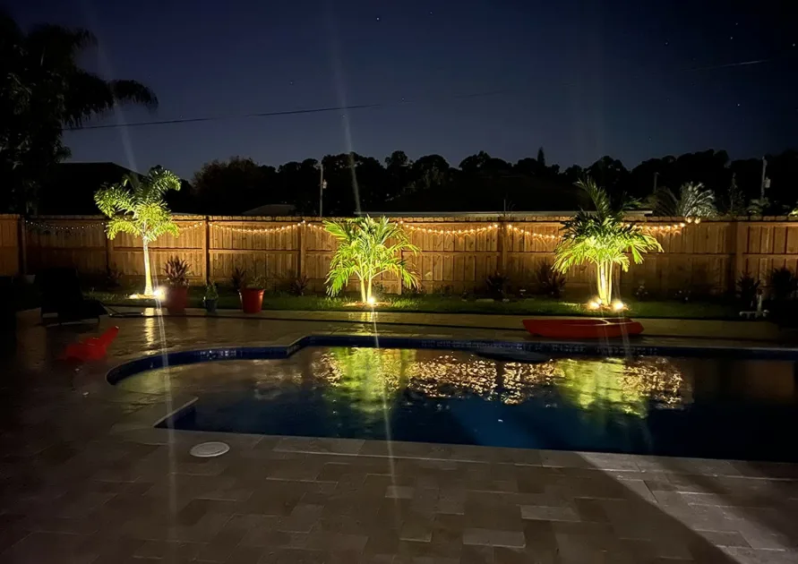 Poolside Party Lights Ground Tree Spotlights And String Lights