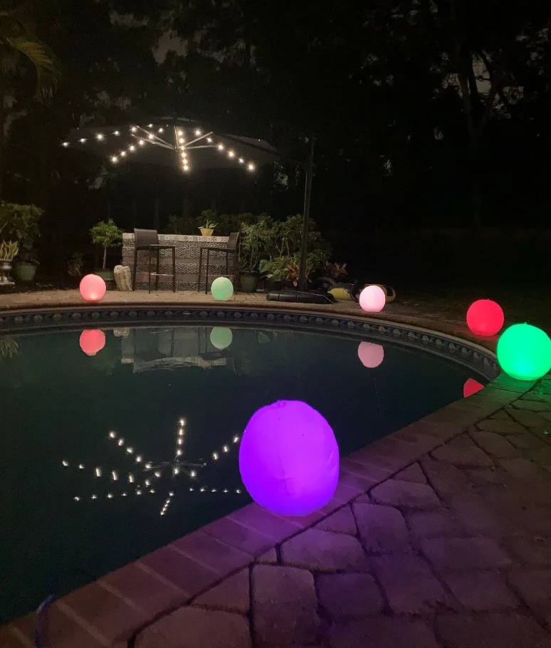Poolside Party Lights With Glowing Pool Balls And String Lights