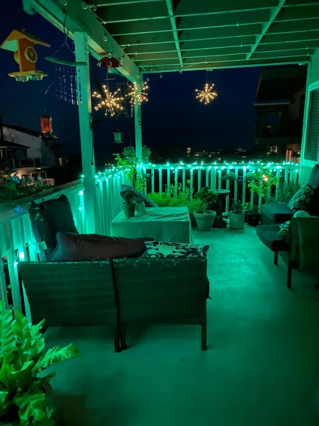 Christmas Lights Decoration Front Patio Green Lights