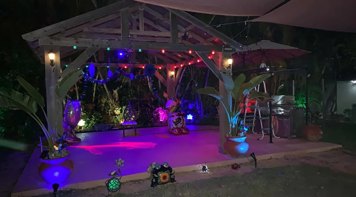 Strobe Lights Outdoor Wood Shed Party Area